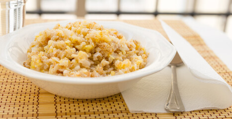breakfast from plate with various cereal porridge for breakfast