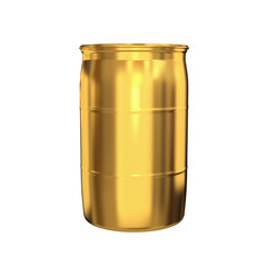 Plastic barrel gold side view on a white background, 3d render