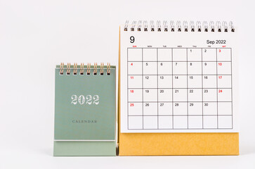 September 2022 desk calendar on white background.