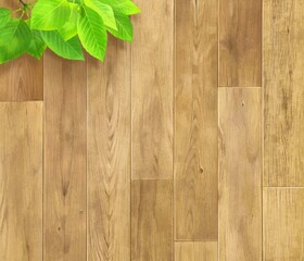 ぬくもりのある色調の木目の板と植物の壁紙や背景素材