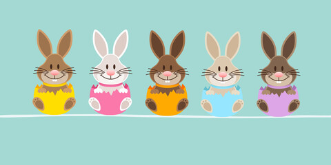 5 Osterhasen In Eierschale Sitzend Türkis