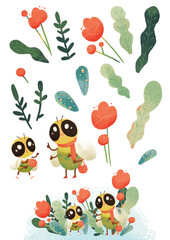 pattern with insects and plants