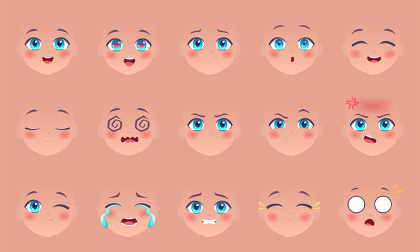 Scared anime face manga style funny eyes Vector Image