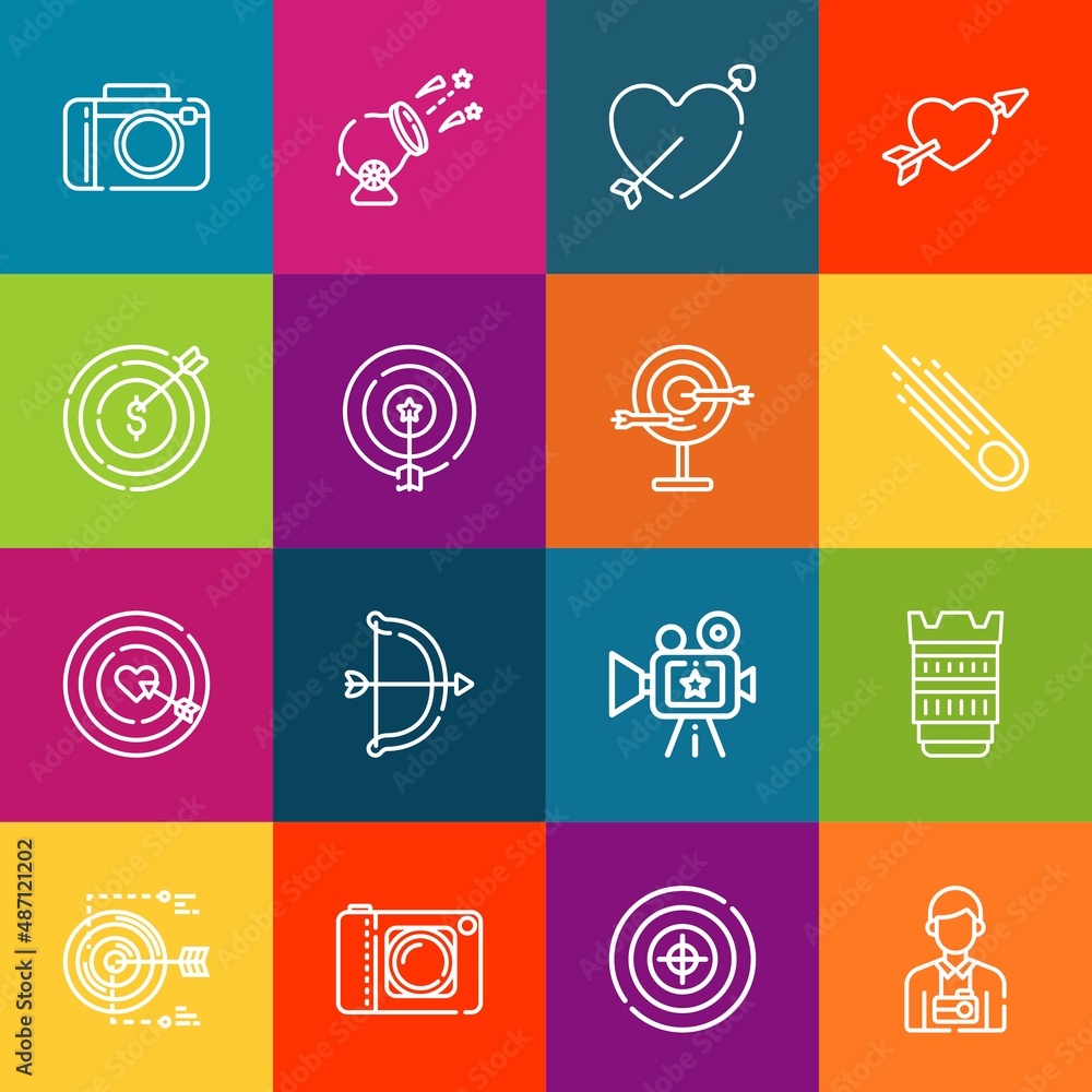 Poster modern thin line icons set of shoot elements. premium quality outline symbol collection. simple mono