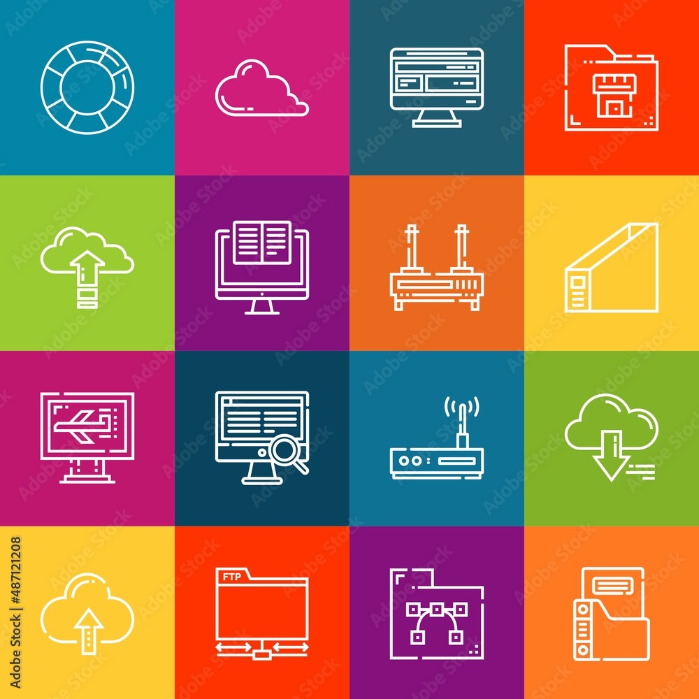 Poster modern thin line icons set of server elements. premium quality outline symbol collection. simple mon