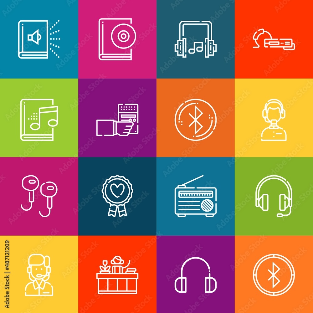 Poster modern thin line icons set of headphone elements. premium quality outline symbol collection. simple 
