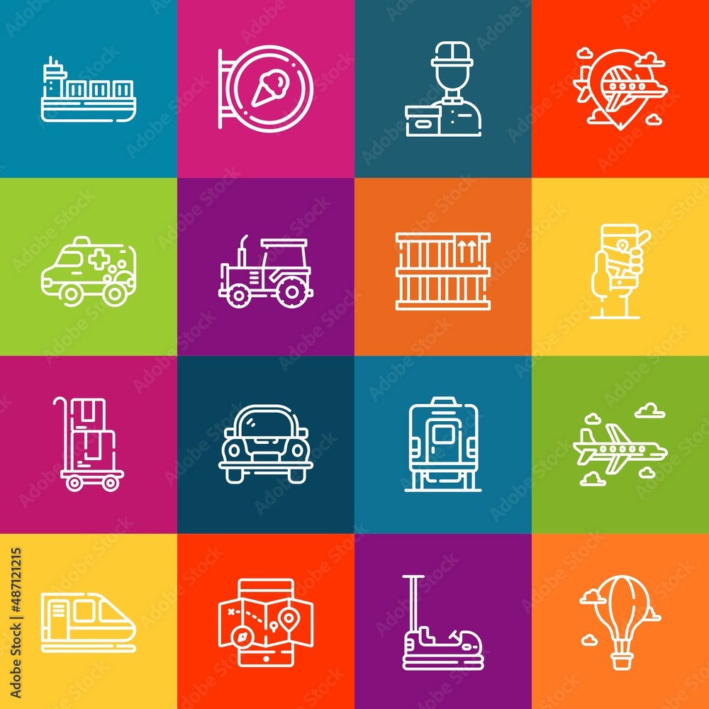 Poster modern thin line icons set of transport elements. premium quality outline symbol collection. simple 