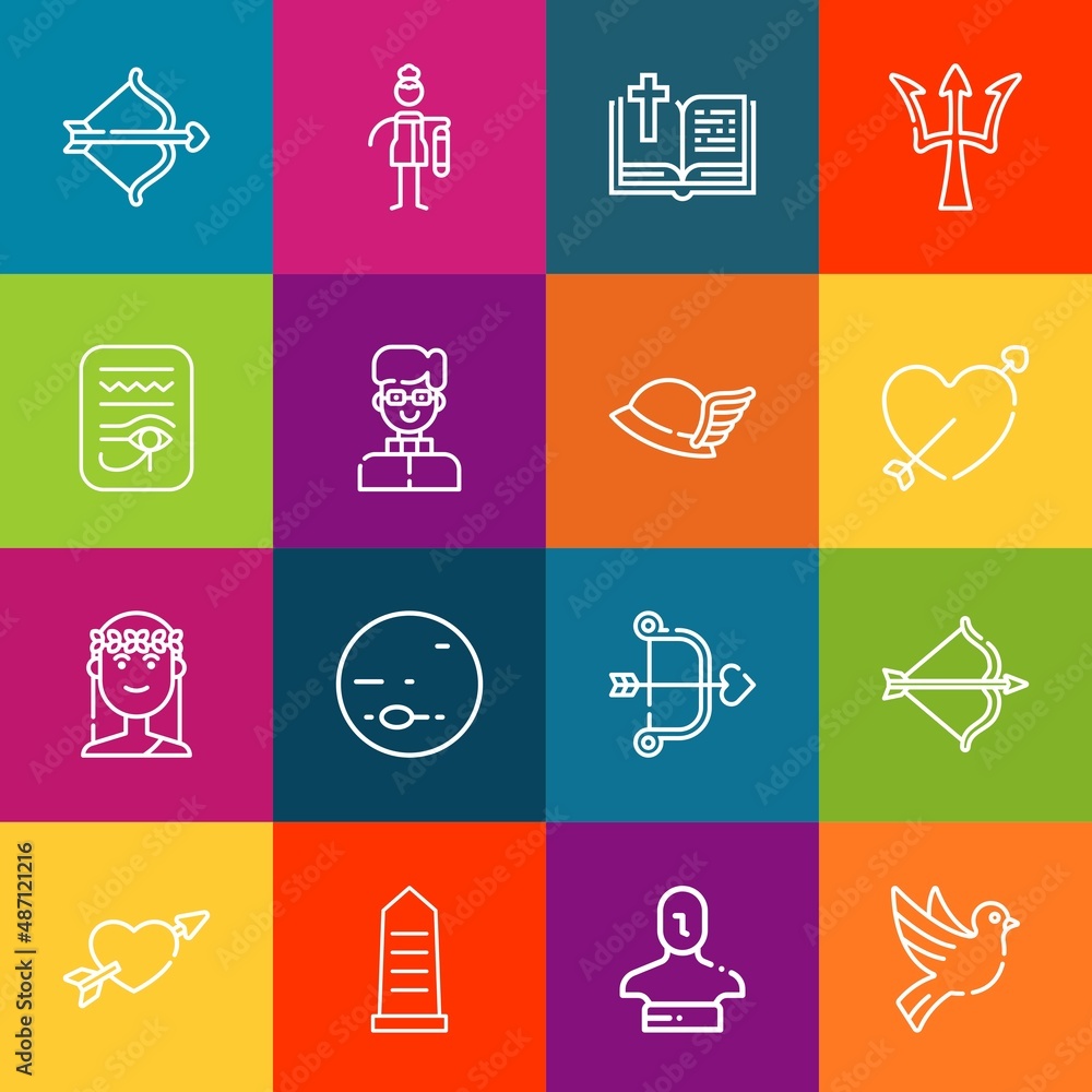 Poster modern thin line icons set of god elements. premium quality outline symbol collection. simple mono l
