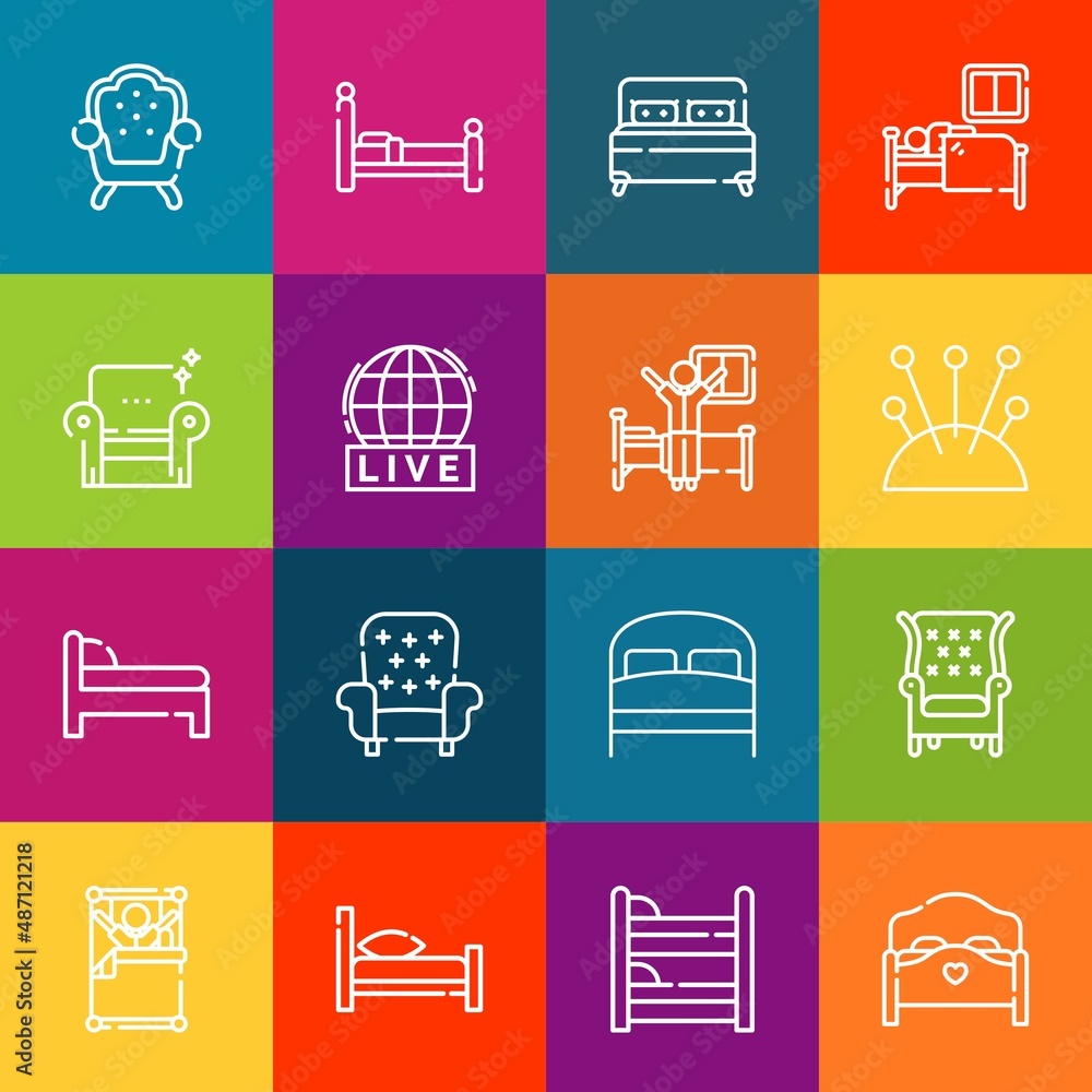 Poster modern thin line icons set of pillow elements. premium quality outline symbol collection. simple mon