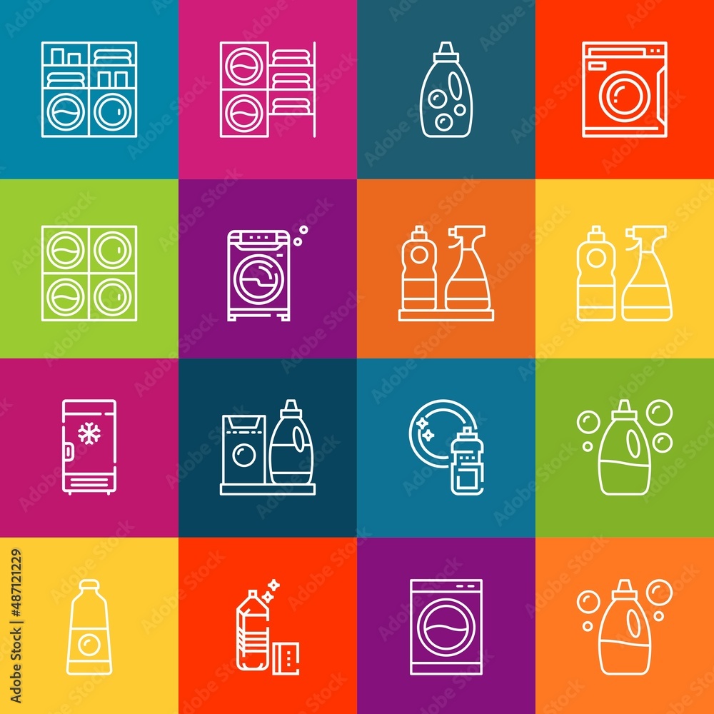 Poster modern thin line icons set of washer elements. premium quality outline symbol collection. simple mon