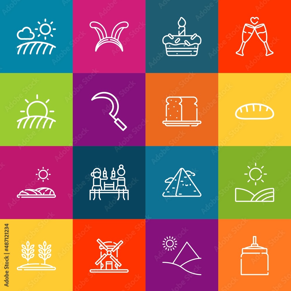 Poster modern thin line icons set of wheat elements. premium quality outline symbol collection. simple mono