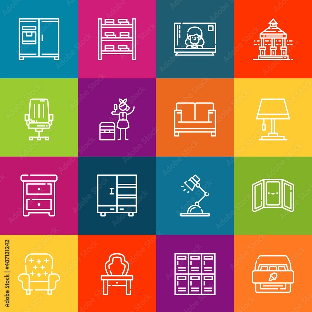 Poster modern thin line icons set of furniture elements. premium quality outline symbol collection. simple 