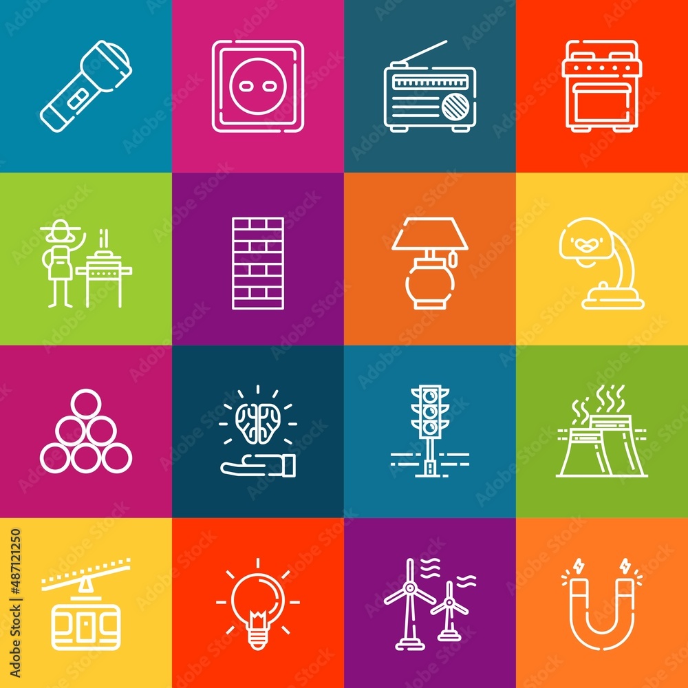 Poster modern thin line icons set of electric elements. premium quality outline symbol collection. simple m