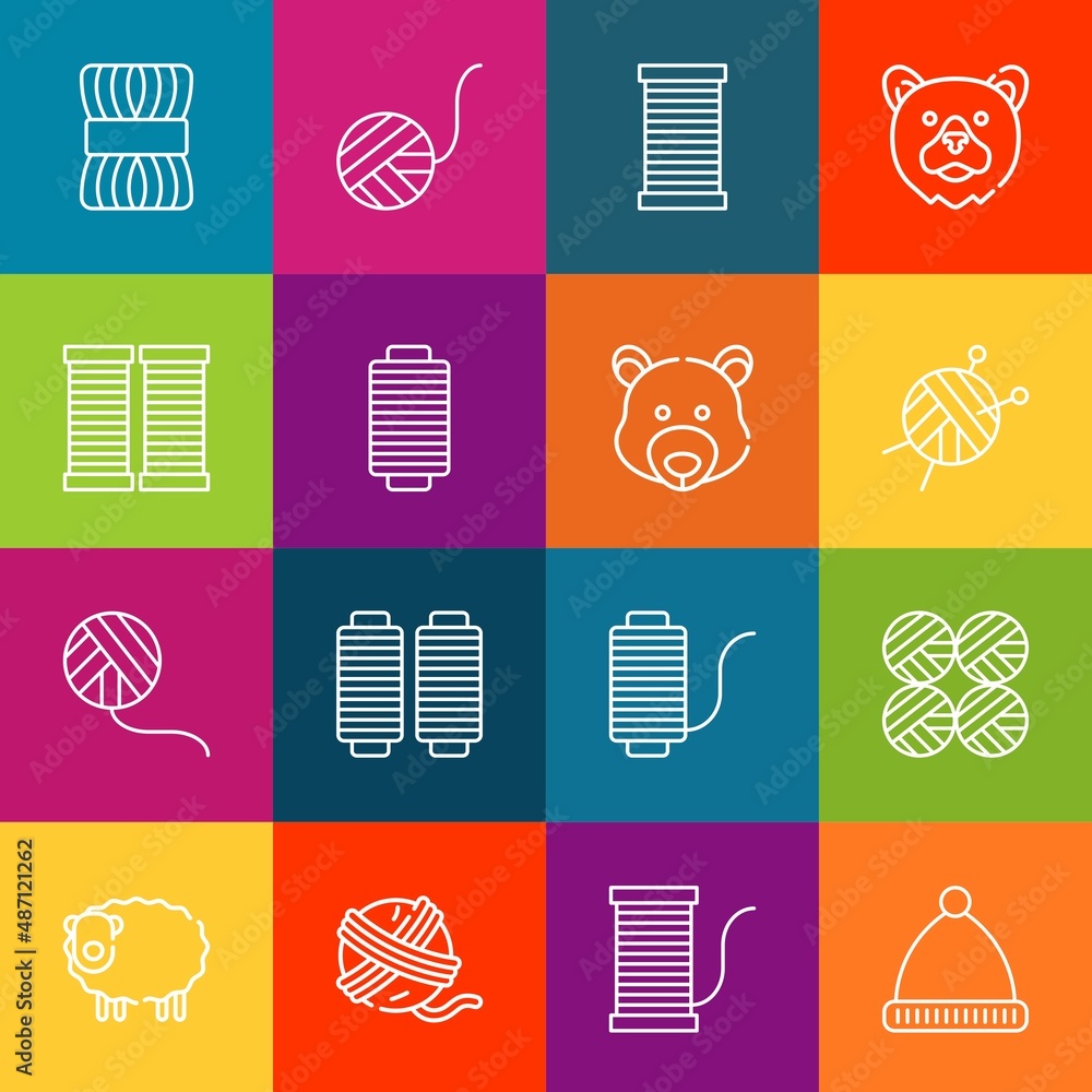 Aufkleber modern thin line icons set of wool elements. premium quality outline symbol collection. simple mono 
