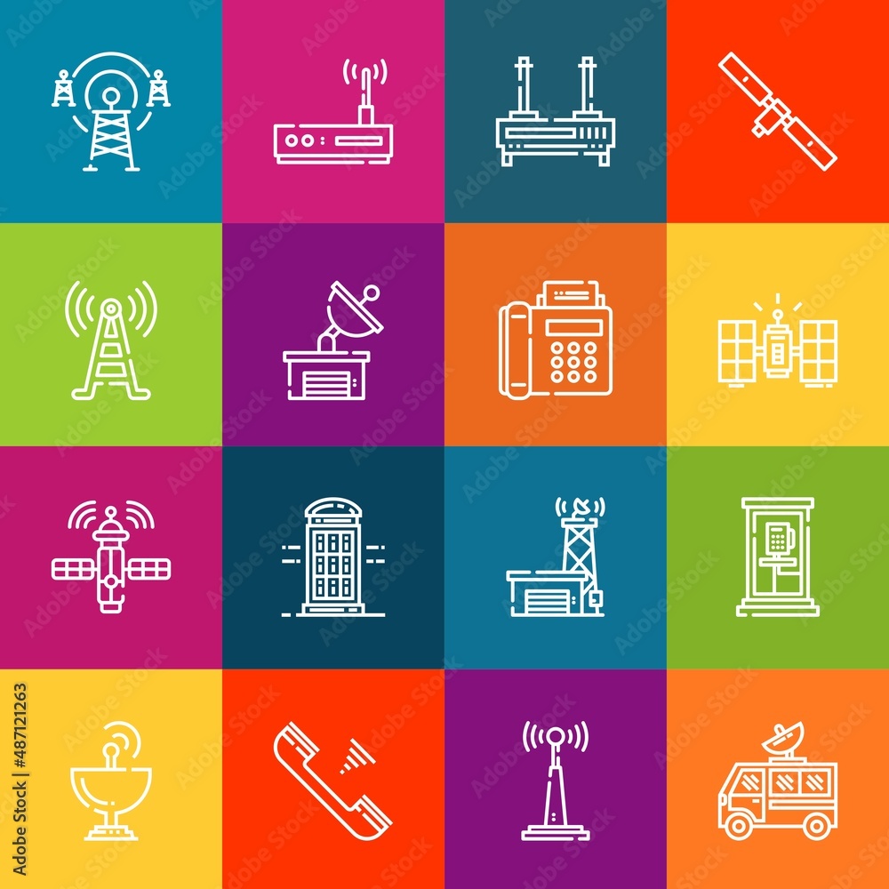 Poster modern thin line icons set of telecommunication elements. premium quality outline symbol collection.
