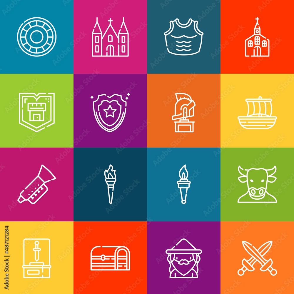 Aufkleber modern thin line icons set of medieval elements. premium quality outline symbol collection. simple m