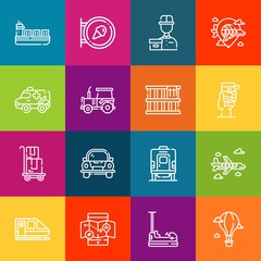 Modern thin line icons set of transport elements. Premium quality outline symbol collection. Simple mono linear pictogram pack. Stroke vector logo concept for web graphics