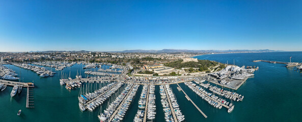 Drone view at the port of Antibes in France