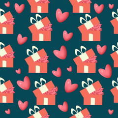 Gift boxes hearts for different holidays on a blue background.