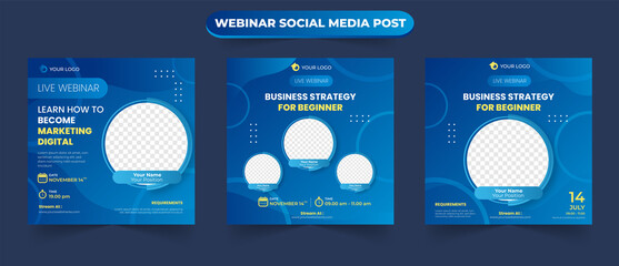 Set of business online digital marketing webinar social media post for training course seminar video conference template