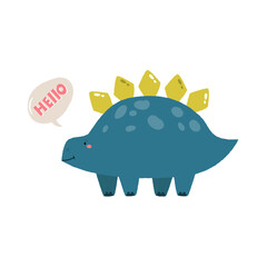 Colorful illustration of a funny stegosaurus dino saying roar