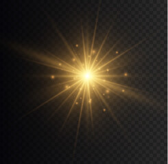Fototapeta na wymiar yellow light star, sun rays, golden sparks sparkle