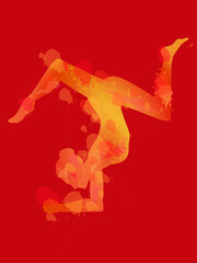 Silhouette of woman doing yoga, forearm stand, pinchamayurasana, vector illustration