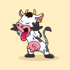 Cute cow with funny expression cartoon. Animal vector icon illustration, isolated on premium vector