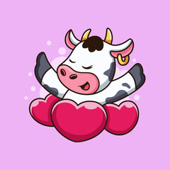 Cute cow with loves cartoon. Animal vector icon illustration, isolated on premium vector
