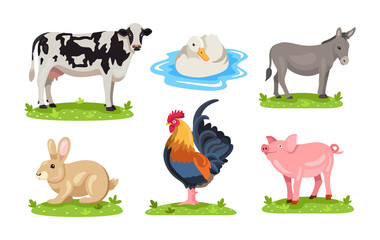 Cute farm animal collection cartoon. Animal vector icon illustration, isolated on premium vector