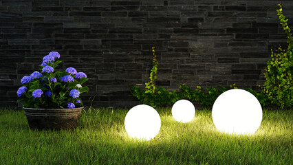 Helle Solar Leuchtkugeln leuchten nachts im Garten