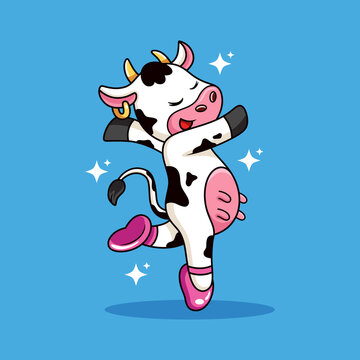 Cute cow doing ballet cartoon. Animal vector icon illustration, isolated on premium vector
