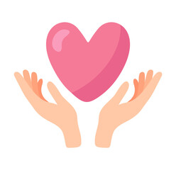Woman hands with heart protection logo. Valentines day love logotype. Care, sharing, charity, medicine symbol. Abstract medical health logo. Foundation icon keep