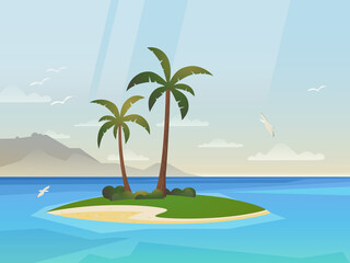 Fototapeta na wymiar Island with palm, sea or ocean summer beach coast
