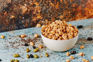 chunks of textured soy protein in a bowl