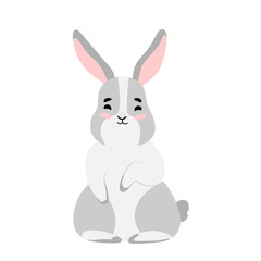 Fototapeta na wymiar Cute Bunny isolated vector Illustration. Happy Easter design. Grey rabbit in cartoon style for baby t-shirt print, fashion print design, kids wear, baby shower celebration greeting and invitation card
