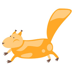 Vector illustration of a red cartoon squirrel. Animal. A squirrel with a fluffy tail. isolated.