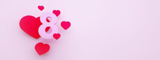 8 March postcard, 3d render, panoramic layout