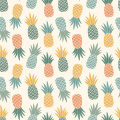 Vector pineapple tropical fruit seamless pattern. Vintage style. Can be used for print, fabric, textile, wrapping paper etc.