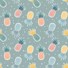 Vector pineapple fruit seamless pattern. Vintage style. Tropical fruit summer background.