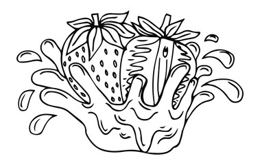 Garden strawberry. doodle fruit or strawberries. Isolated on white background. Fresh strawberry Sweet fruit. Whole strawberry.