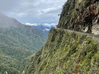 View on bolivian andes with Road of death, Bolivia