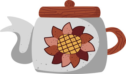 Kettle with sunflower. Happy Easter. Cute Isolated element on transparent background.