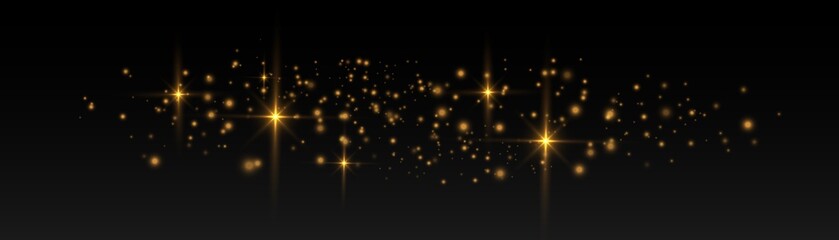 Yellow dust sparks, golden stars, bokeh gold light