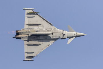 An RAF Eurofighter Typhoon FGR4 performing aerial demonstrations during Armed Forces Day...
