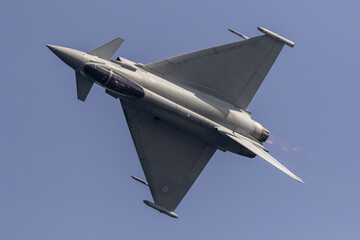 An RAF Eurofighter Typhoon FGR4 performing aerial demonstrations during Armed Forces Day...