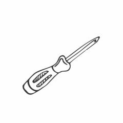 Screwdriver doodle illustrations. Hand drawn screwdriver icon in vector. Doodle screwdriver icon in vector