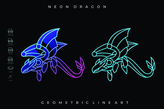 Pack of Lineart Neon Dragon Tattoo Logo Illustration