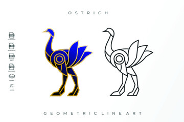 Pack of Lineart Ostrich Tattoo Logo Illustration