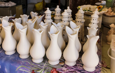Fototapeta na wymiar Freshly made pottery in the workshop